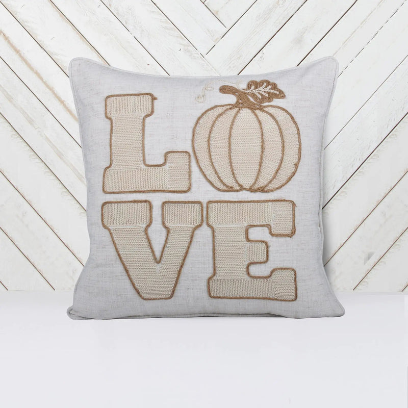 Love Pumpkin Embroidered Throw Pillow - Natural by HouseOfZazla