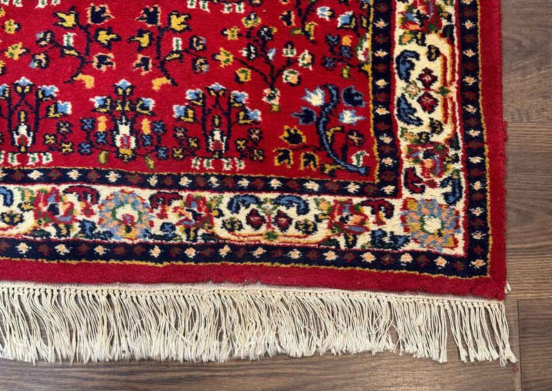 Indo Persian Sarouk Runner Rug 3 x 12, Red and Cream, Allover Pattern, 12ft Runner, Hand Knotted by Jewel Rugs