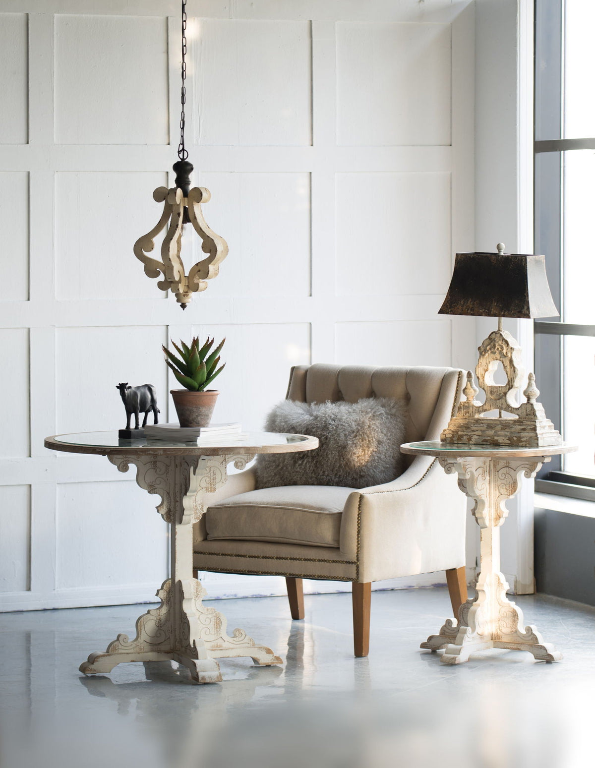 Farmhouse Chandeliar Distressed Pendant Chandelier - Antique Cream, photo 10 of 10