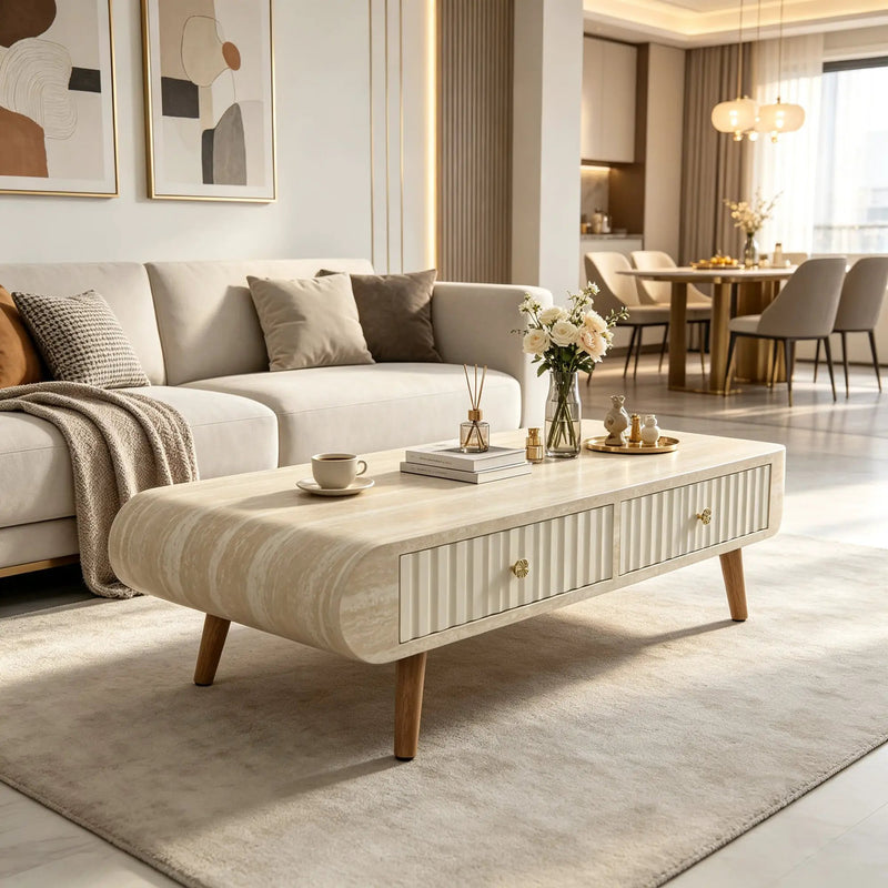 Coffee Table with Veneered Faux Marble Tabletop by HouseOfZazla