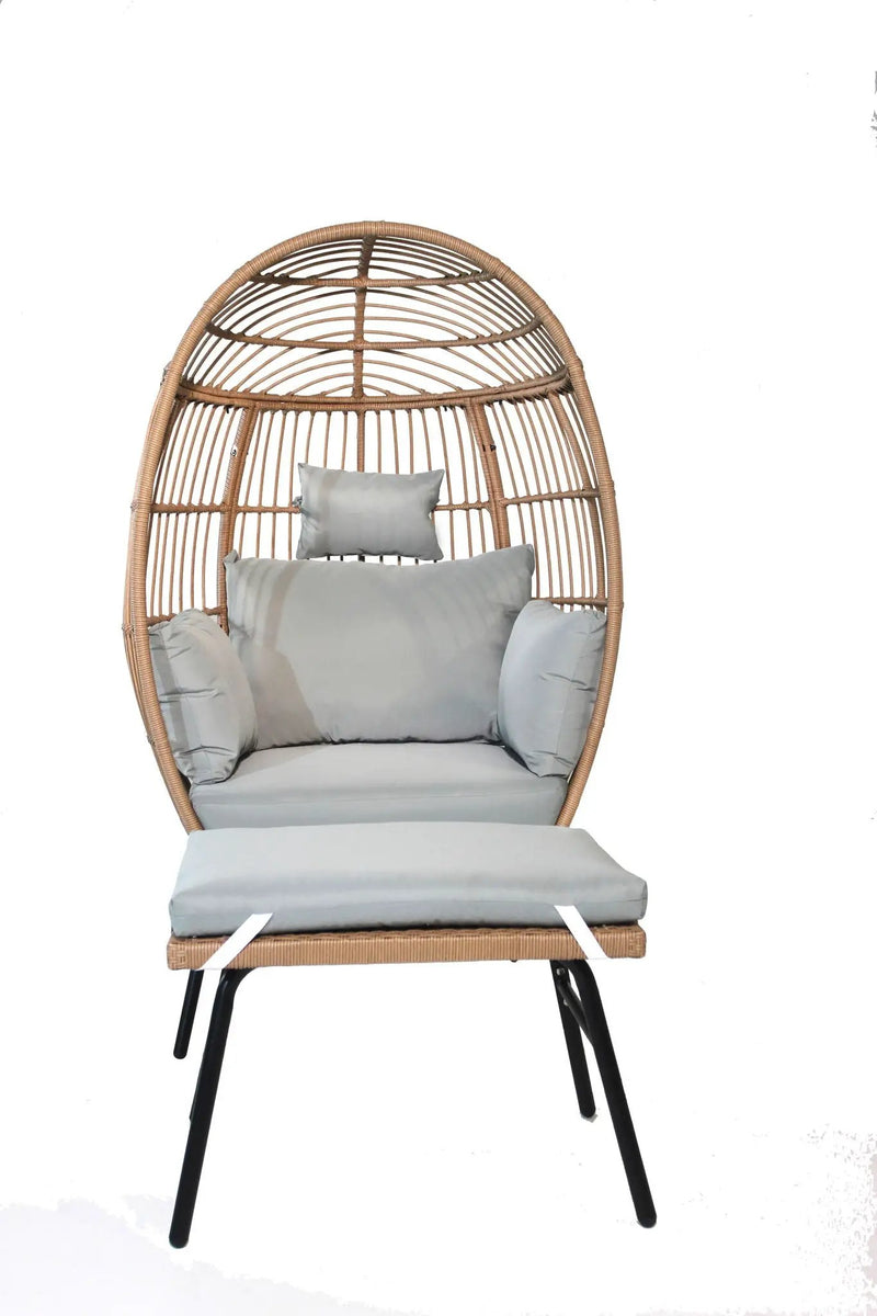 Outdoor Garden Wicker Egg Chair And Footstool Patio Chaise, With Cushions, Outdoor Indoor Basket Chair by HouseOfZazla