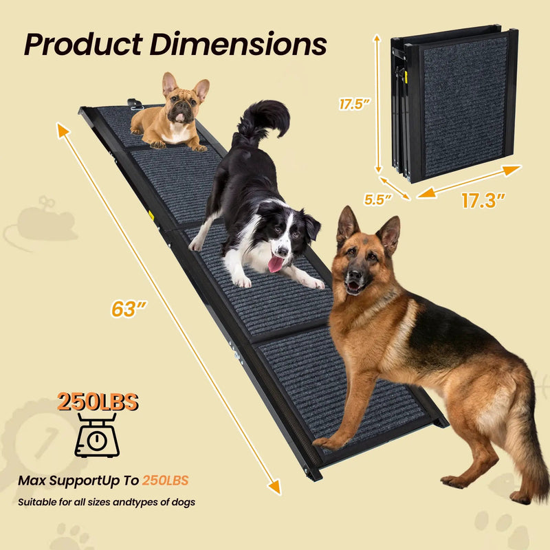 Folding Dog Ramp for Cars - 63" Long & 17.3" Wide by HouseOfZazla