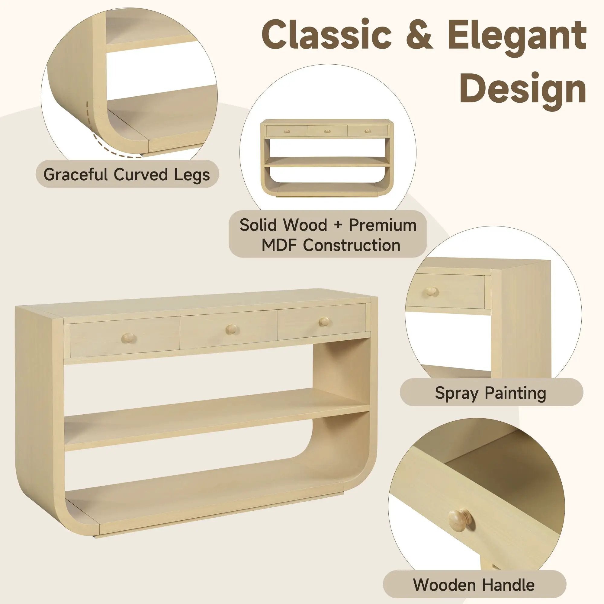 Console Table With 3 Soft Close Drawers & 2 Open Shelves by HouseOfZazla