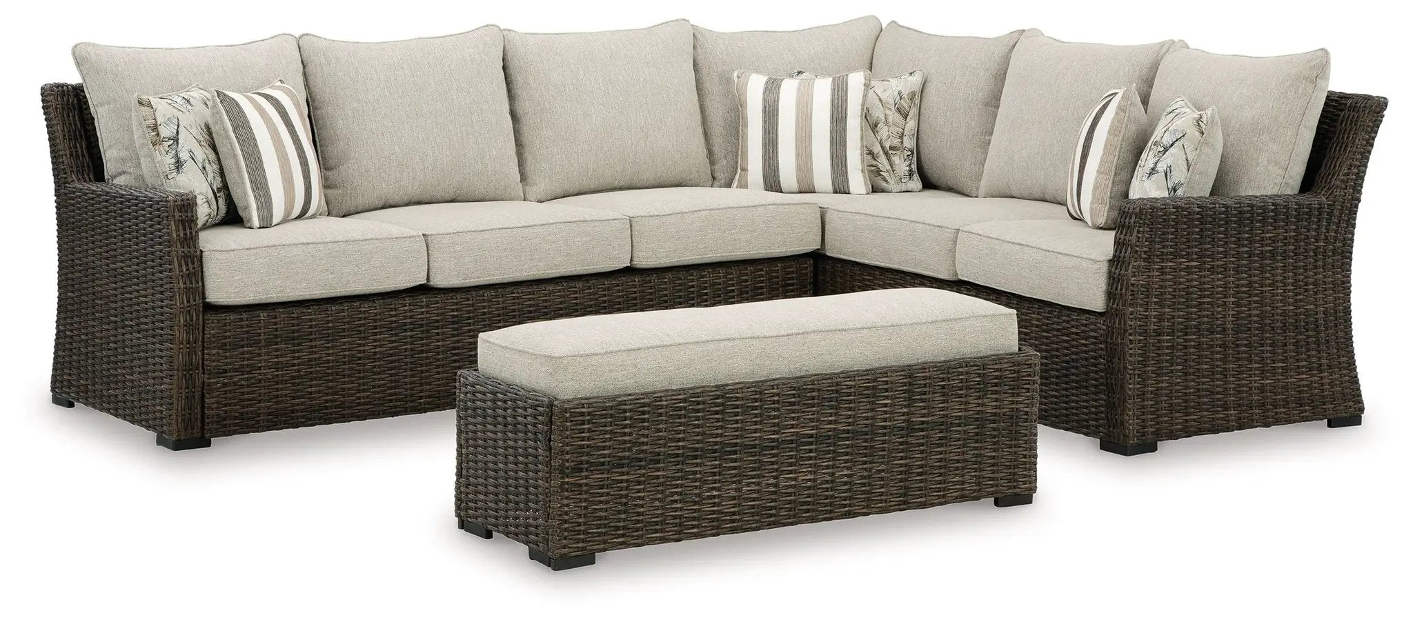 Brook Ranch - Sofa Sectional, Bench With Cushion (Set of 3) - Brown by Unique Piece Furniture
