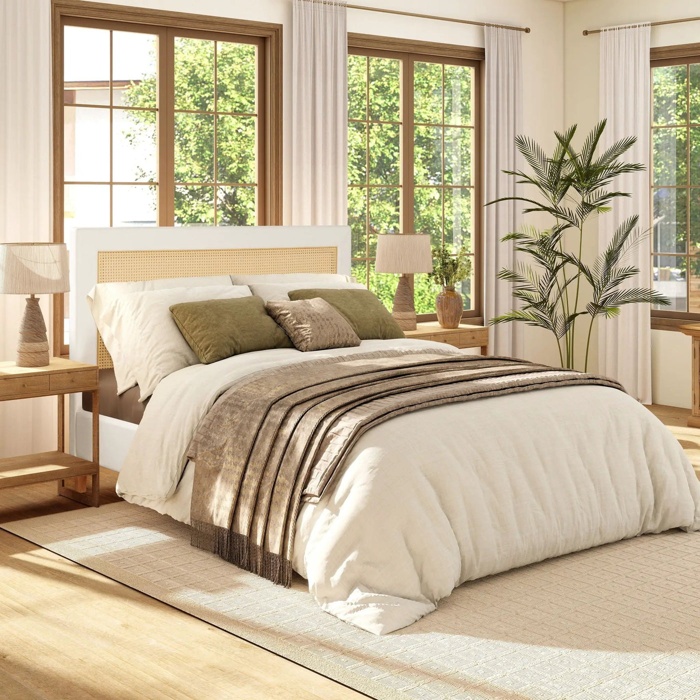 Haley - Upholstered Cane Back Platform Bed by HouseOfZazla