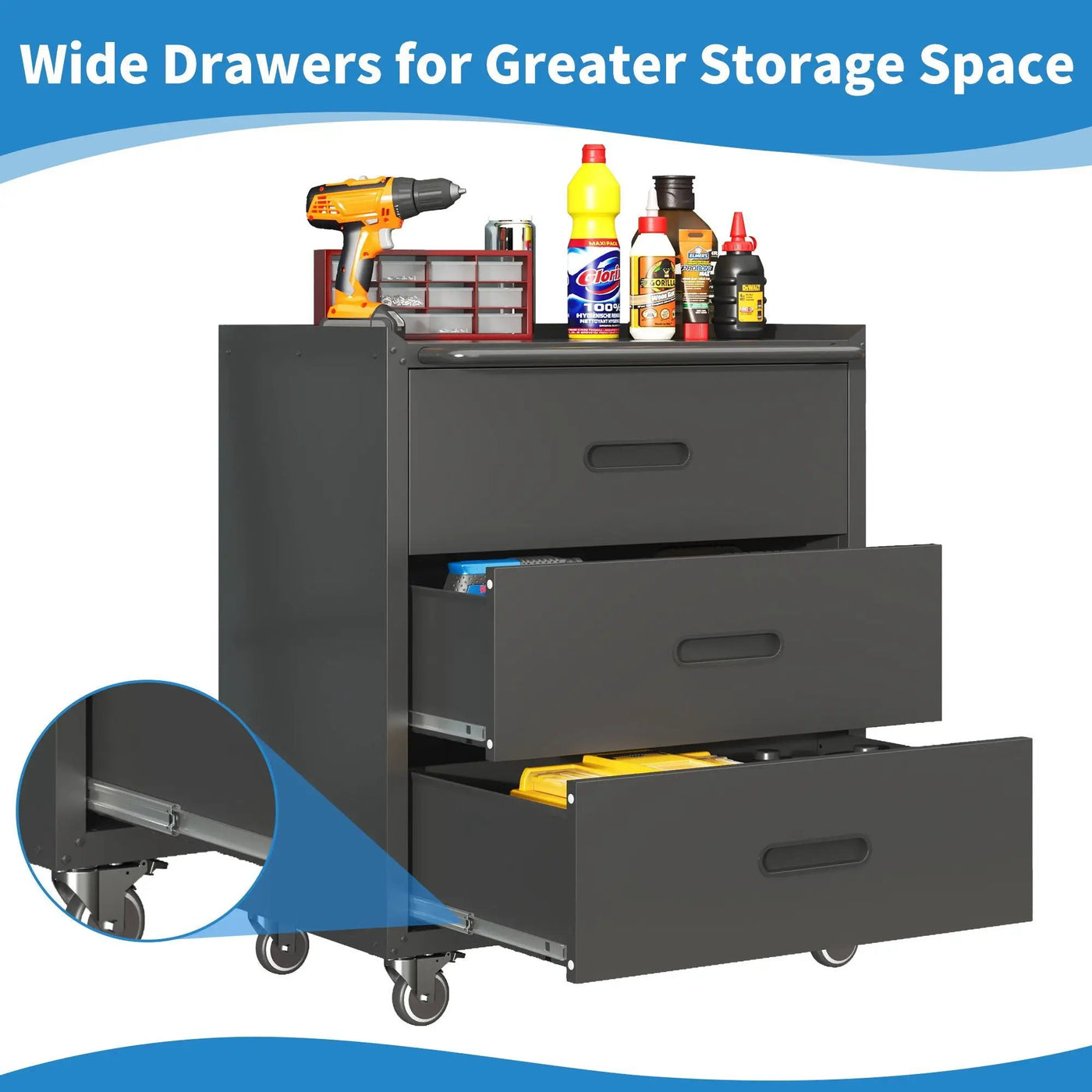 Heavy Duty Metal Storage Cabinet With Wheels 3 Drawer Tool Cabinet For Garage, Office, And Home Organizer Solutions by HouseOfZazla