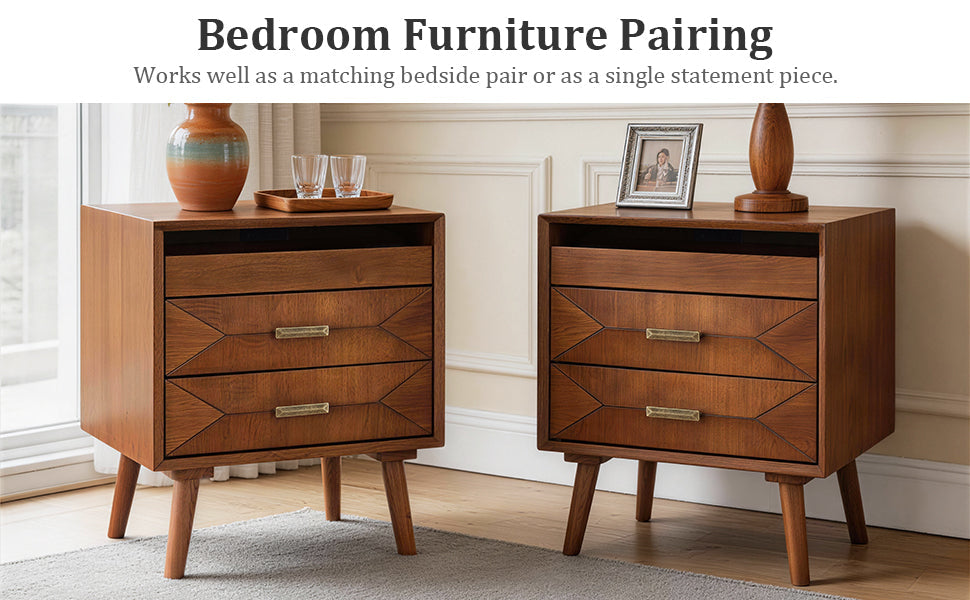 24" Nightstand with Charging Station and Two Drawers by HouseOfZazla