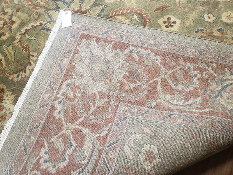 Green Indo Mahal Area Rug 9x12, Wool Hand-Knotted Carpet by Jewel Rugs