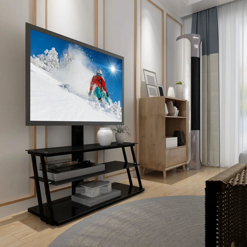Multi-Function Angle And Height Adjustable Tempered Glass TV Stand - Black by Unique Piece Furniture