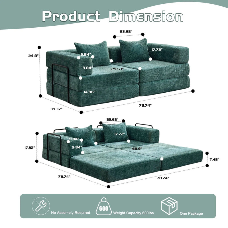 Convertible Floor Sofa Bed With Pillow Back Support Armrest by HouseOfZazla