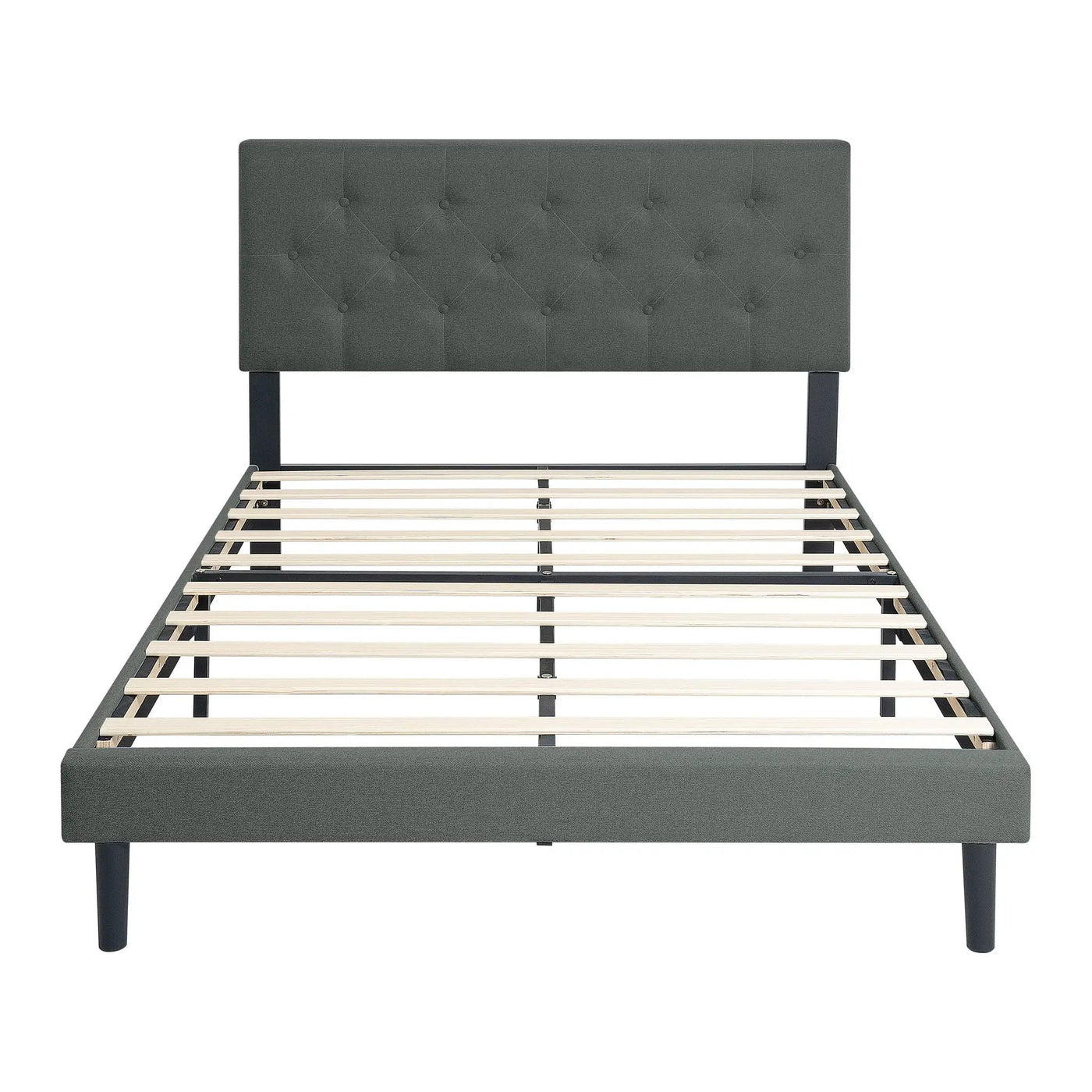 Modern Upholstered Platform Bed Frame With Button Tufted Fabric Headboard by HouseOfZazla