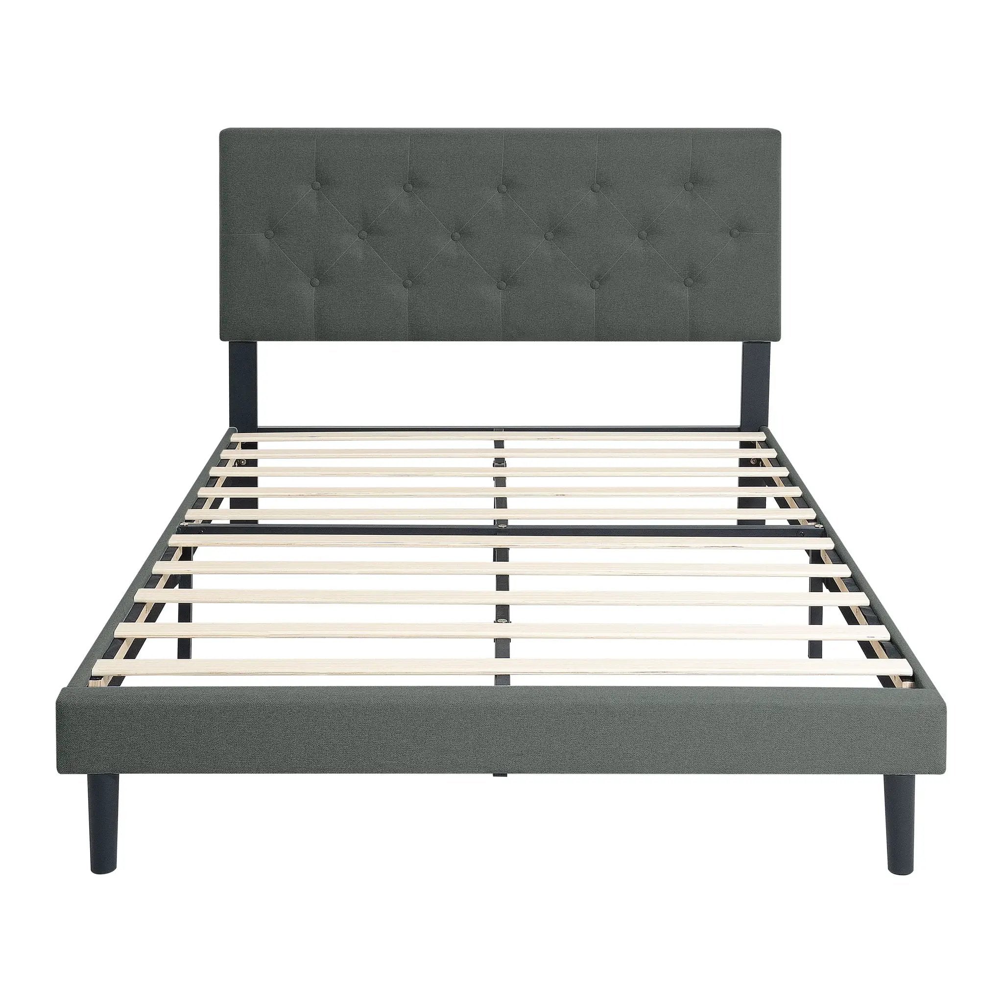 Modern Upholstered Platform Bed Frame With Button Tufted Fabric Headboard by Unique Piece Furniture