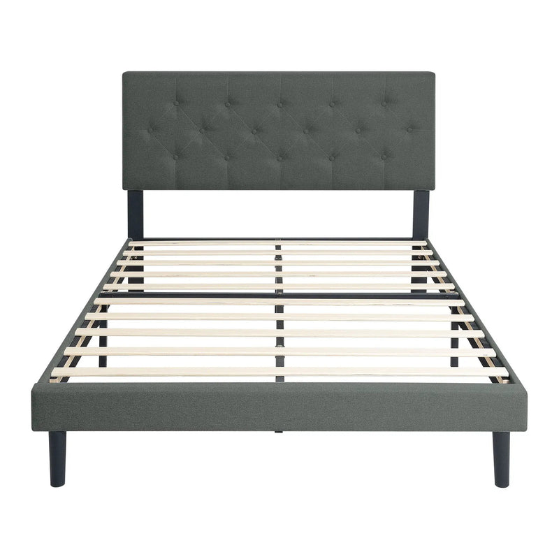 Modern Upholstered Platform Bed Frame With Button Tufted Fabric Headboard by HouseOfZazla