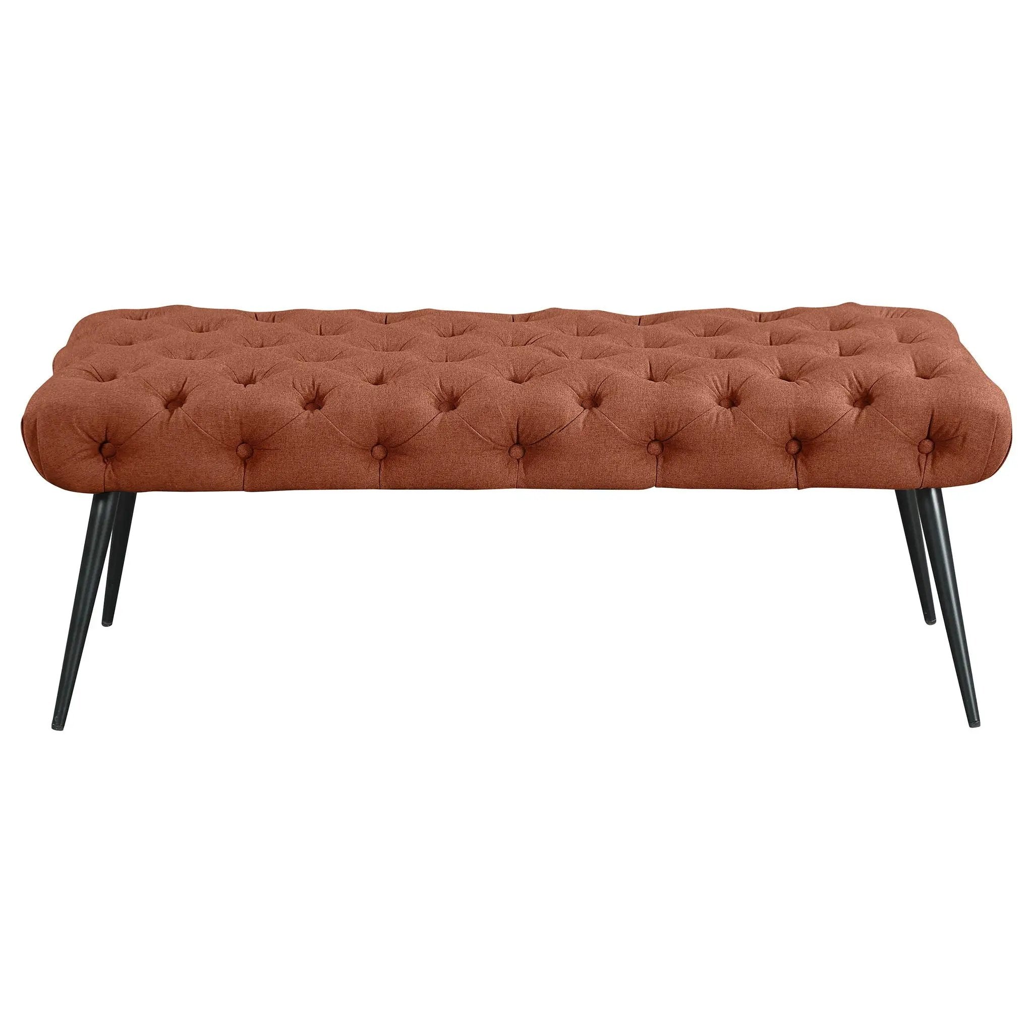Ella Upholstered Tufted Bench Metal Legs Rust by Unique Piece Furniture