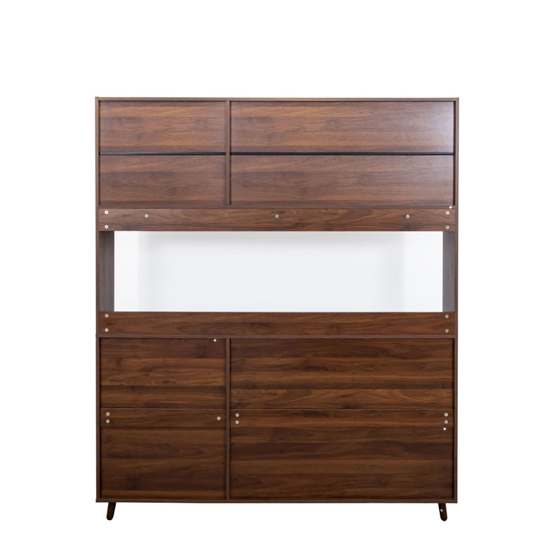 Large Kitchen Hutch Cabinet, Storage Kitchen Cupboard With 4 Doors, 4 Drawers & Microwave Shelf - Walnut by HouseOfZazla