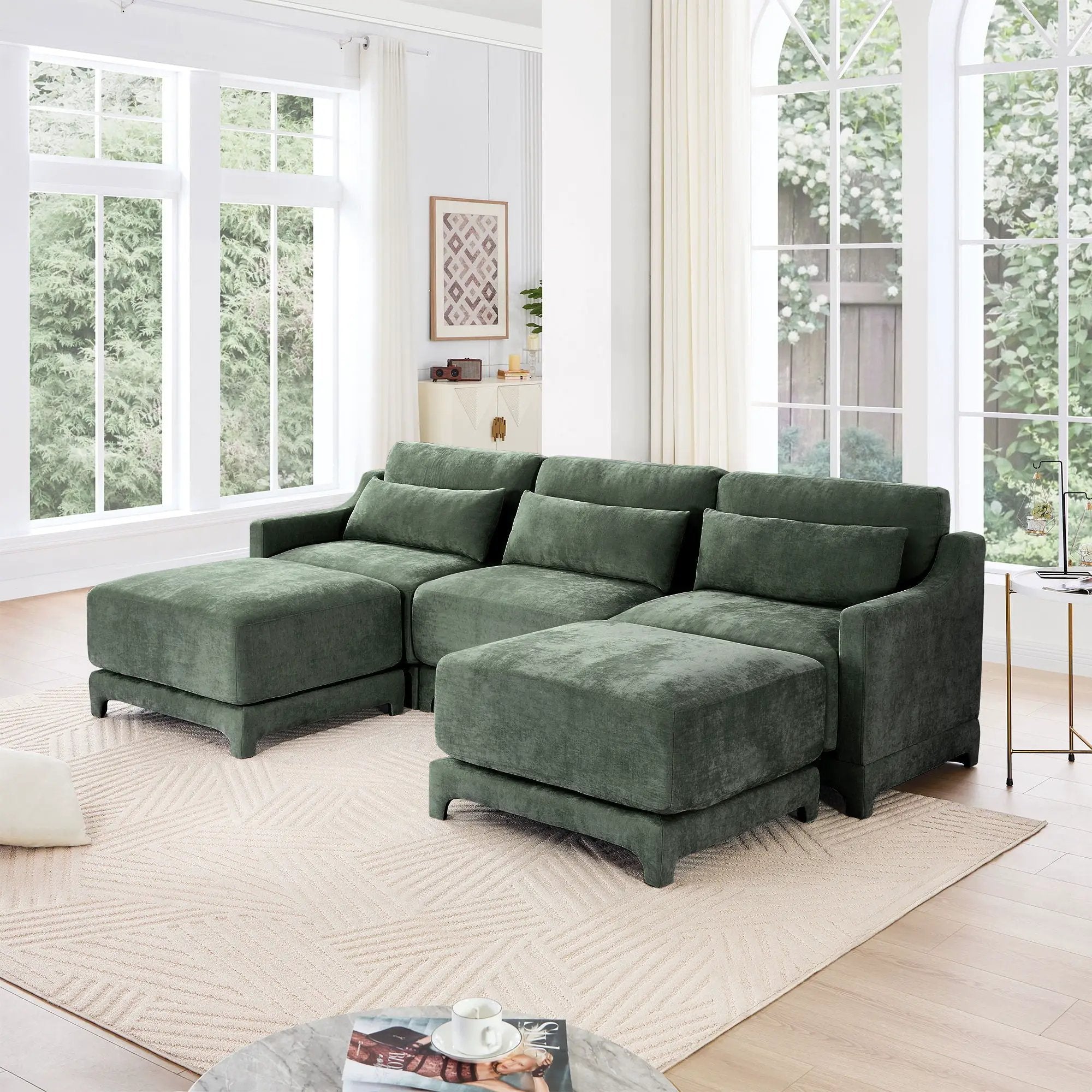 Stylish Sofa With Ottoman And Lumbar Pillows, Ergonomic Design by Unique Piece Furniture