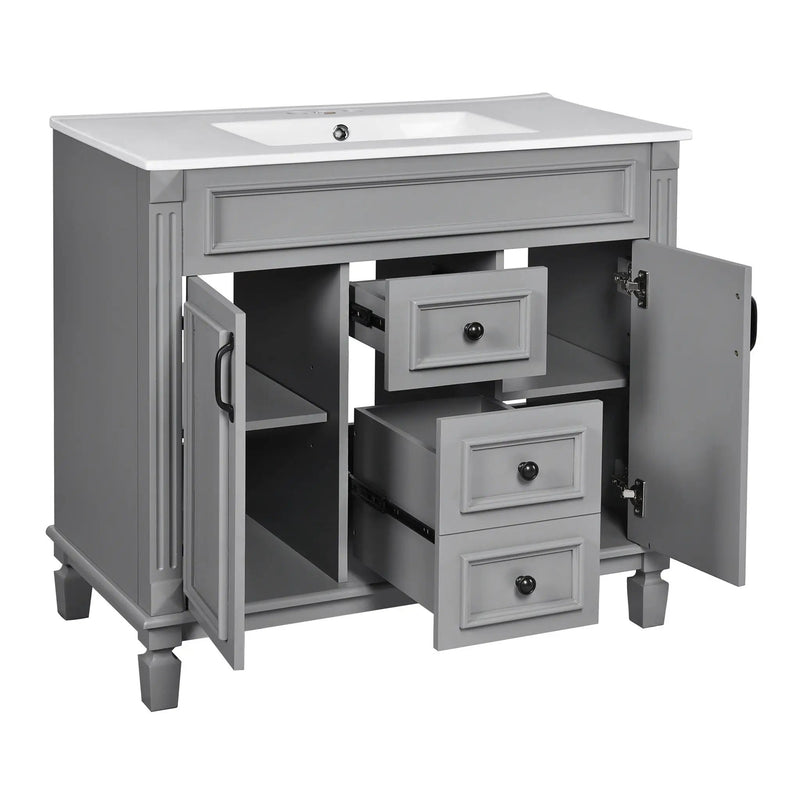 Bathroom Vanity With Top Sink, Mirror Cabinet, 2 Soft Closing Doors & 2 Drawers by Unique Piece Furniture