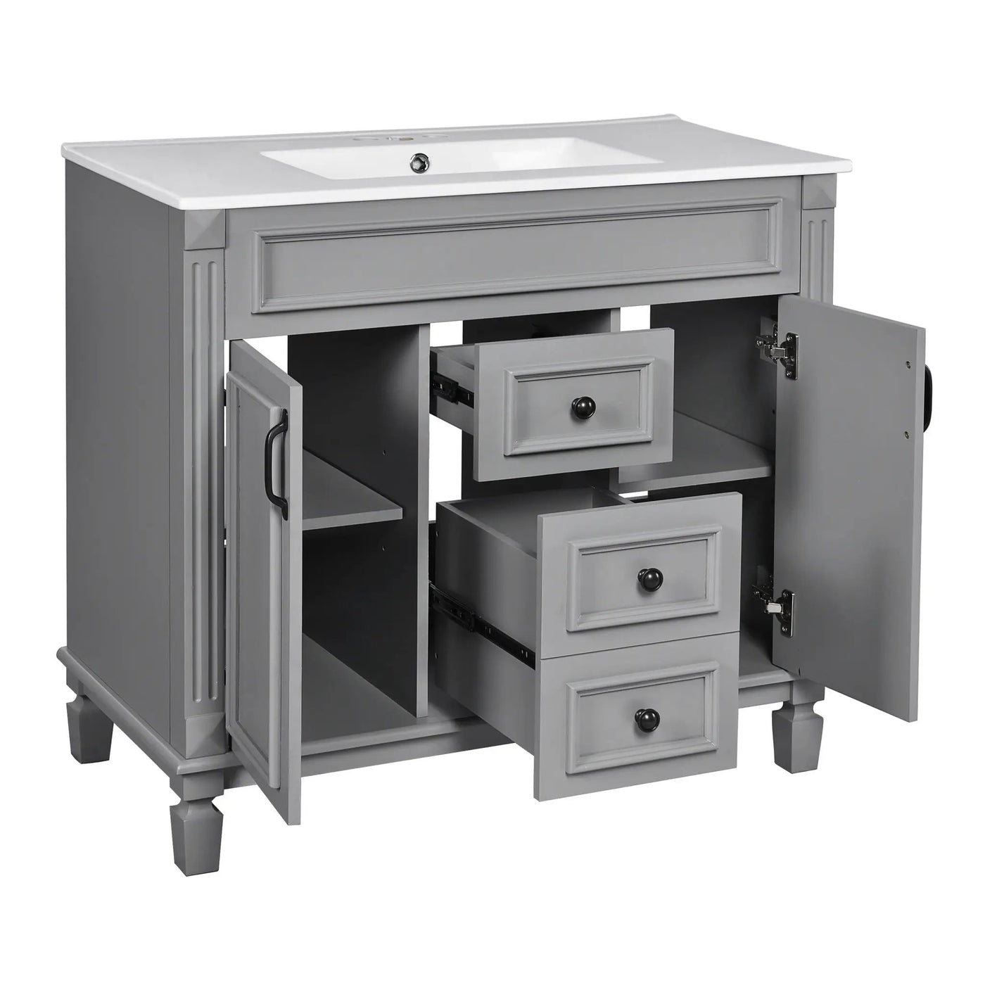 Bathroom Vanity With Top Sink, Mirror Cabinet, 2 Soft Closing Doors & 2 Drawers by HouseOfZazla