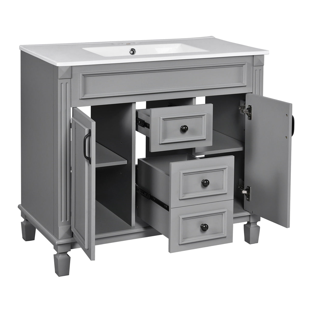 Bathroom Vanity with Sink and Mirror Cabinet with Soft-Closing Doors - Black, Blue, White, Dark Gray, photo 3 of 16