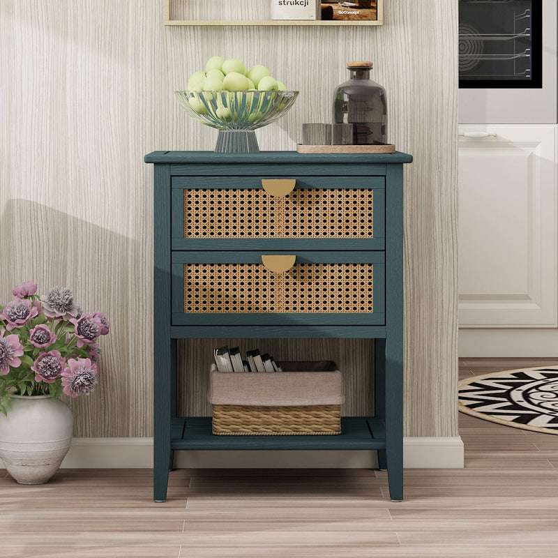 2 Drawer Side Table, Natural Rattan by Unique Piece Furniture