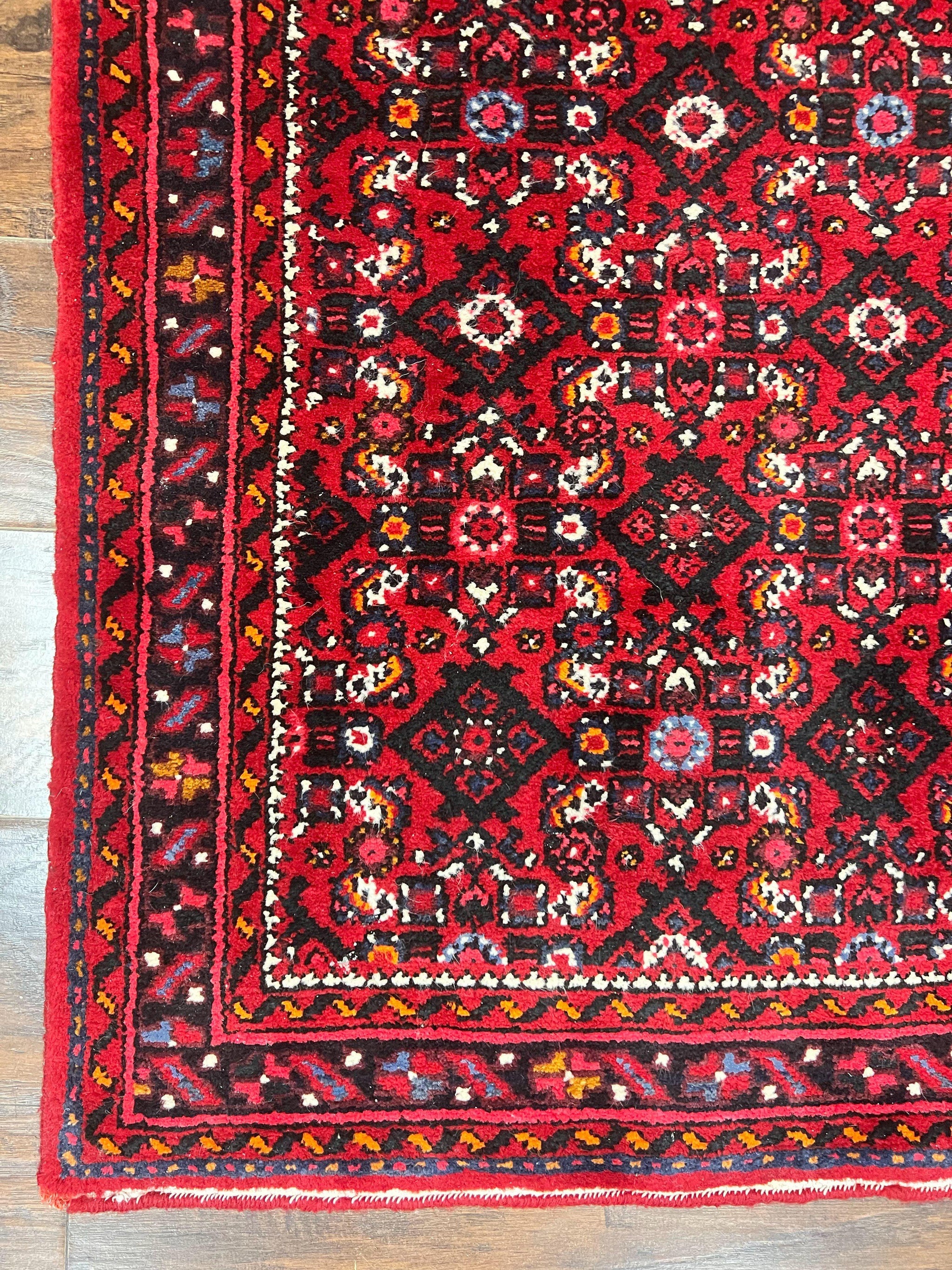 Persian Runner Rug 3 x 16, Wool Handmade Long Antique Hamadan Oriental Rug for Hallway, Red Tribal Rug, Allover Pattern, 3x16 Runner Rug by Jewel Rugs