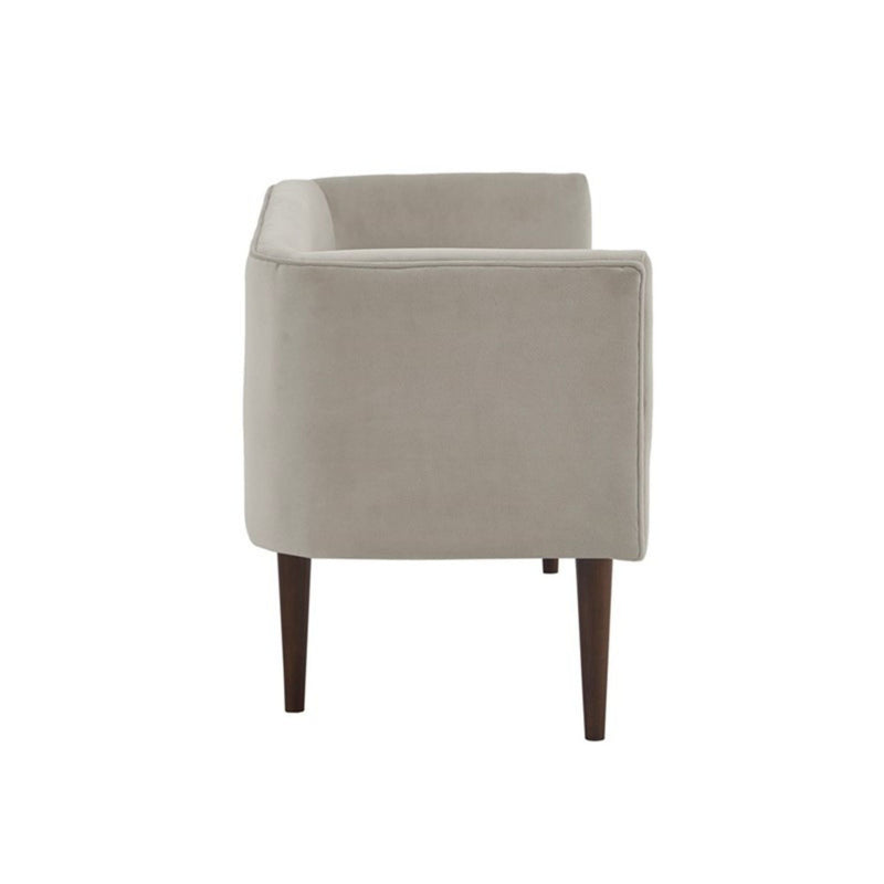 Cream Accent Bench with Low Back & Sides – Upholstered, Solid Wood Legs, photo 6 of 7