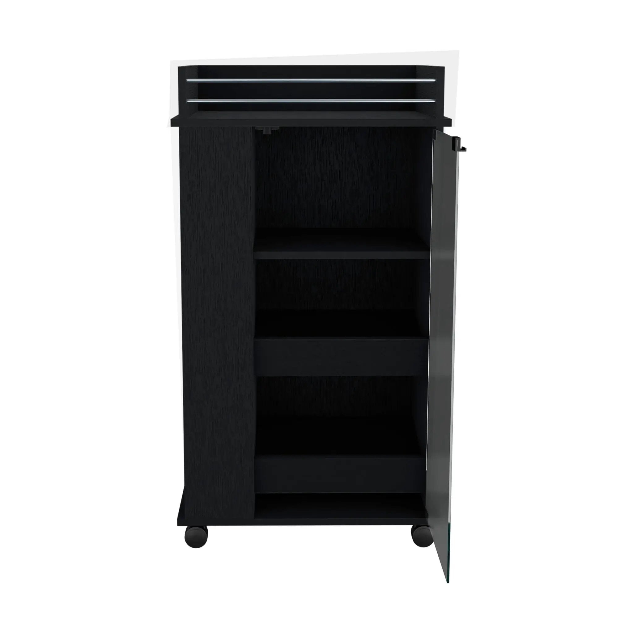 Bar Cart With Glass Door, 2 Side Shelves And Casters - Black by Unique Piece Furniture
