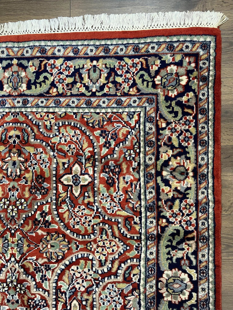 Indo Persian Rug 4x7, Allover Floral Oriental Carpet, Red and Navy Blue, Hand Knotted Indian Kashmiri Traditional Vintage Area Rug 4 x 7 ft by Jewel Rugs