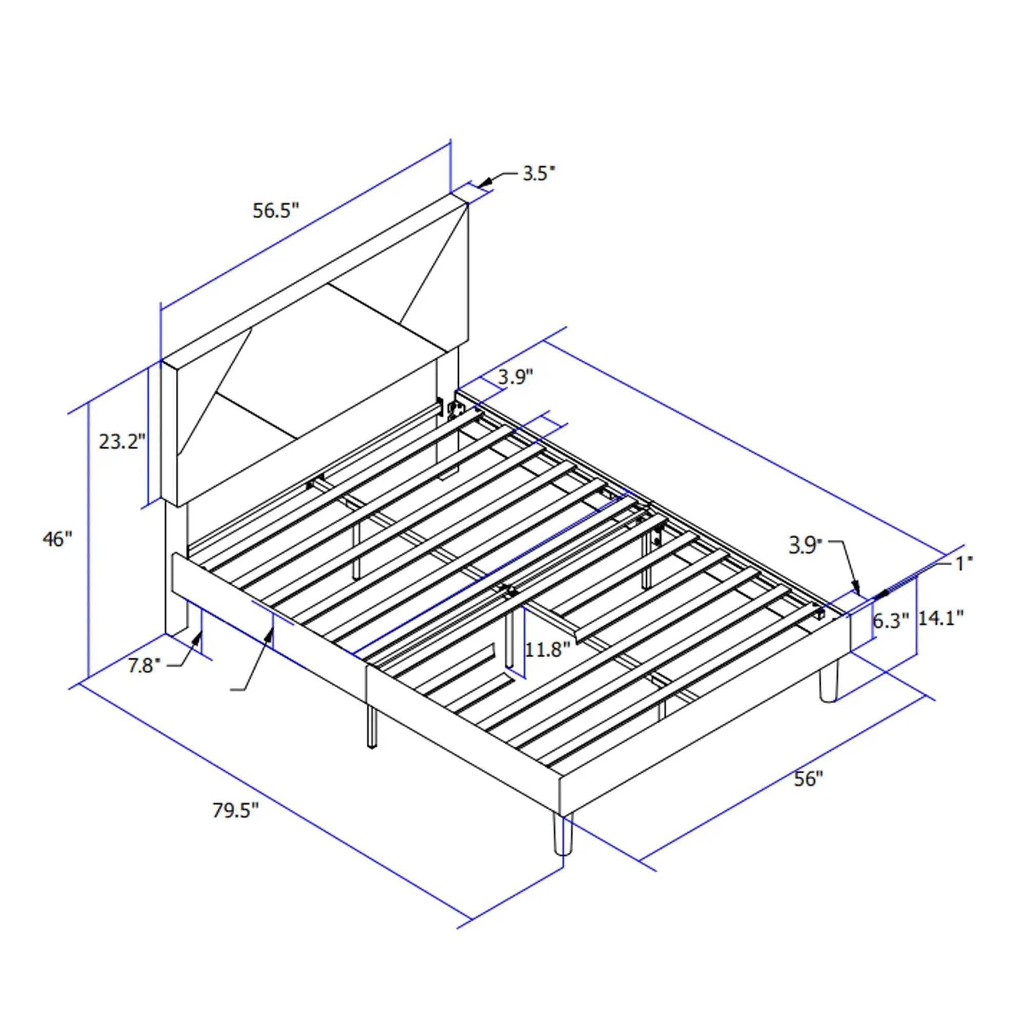 Full Size Upholstered Platform Bed Frame With Headboard, Strong Wood Slat Support, Mattress Foundation, No Box Spring Needed - Gray by HouseOfZazla