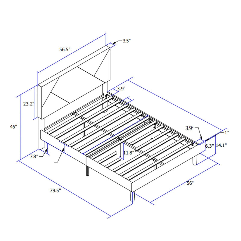 Full Size Upholstered Platform Bed Frame With Headboard, Strong Wood Slat Support, Mattress Foundation, No Box Spring Needed - Gray by HouseOfZazla