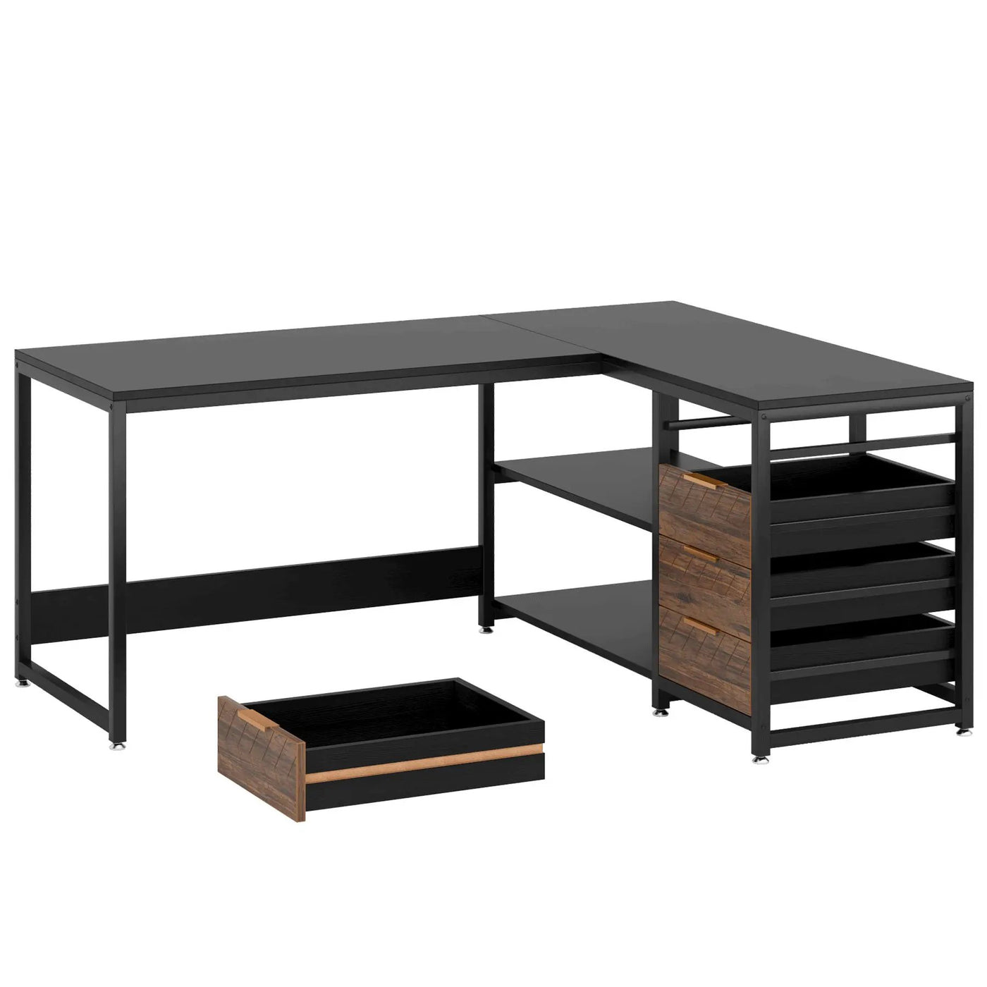 L-Shaped Computer Desk With Drawers And Shelves, Workstation For Home Office by HouseOfZazla