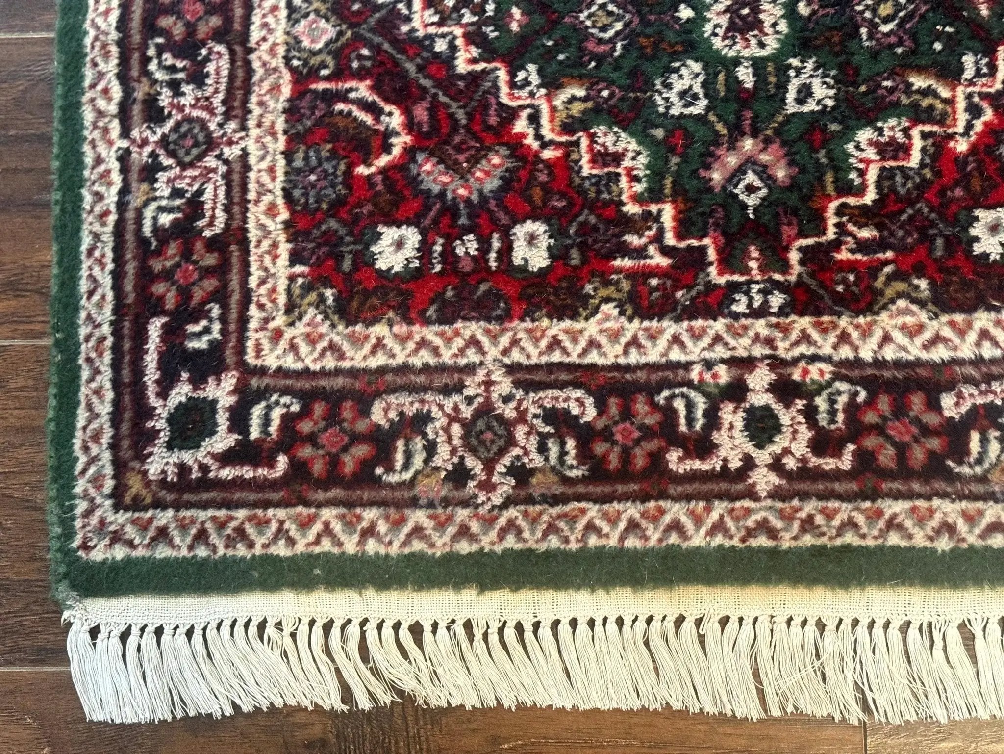 Green Indo Persian Bidjar Runner Rug 3x10, Green and Red by Jewel Rugs