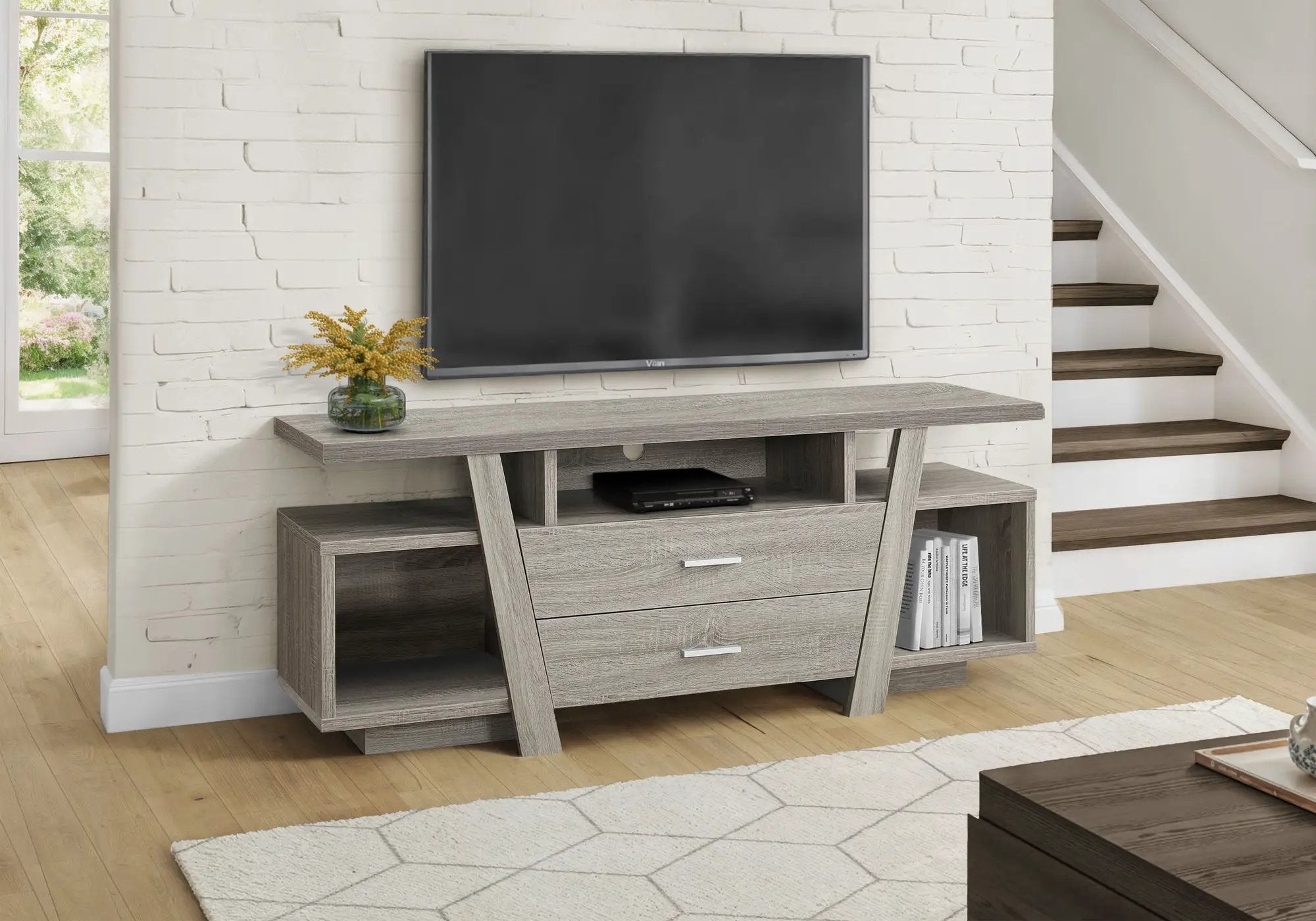 TV Stand, Console, Media Entertainment Center, Storage Drawers, Contemporary & Modern - Taupe by Unique Piece Furniture