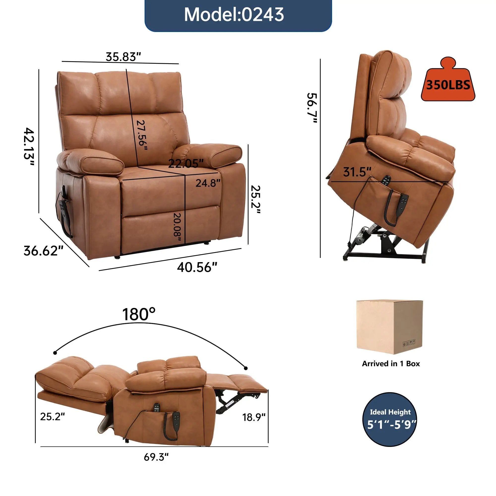 Orange Leatheraire Heat Massage Dual Motor Lift Recliner by HouseOfZazla