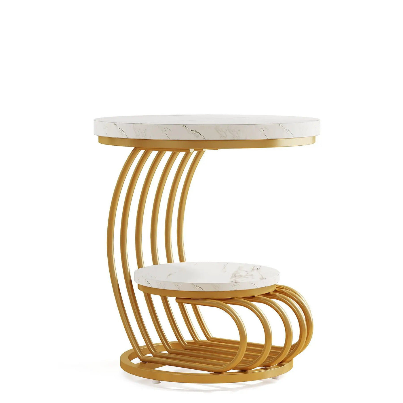 Round Vintage End Table With 2 Tier Storage by HouseOfZazla