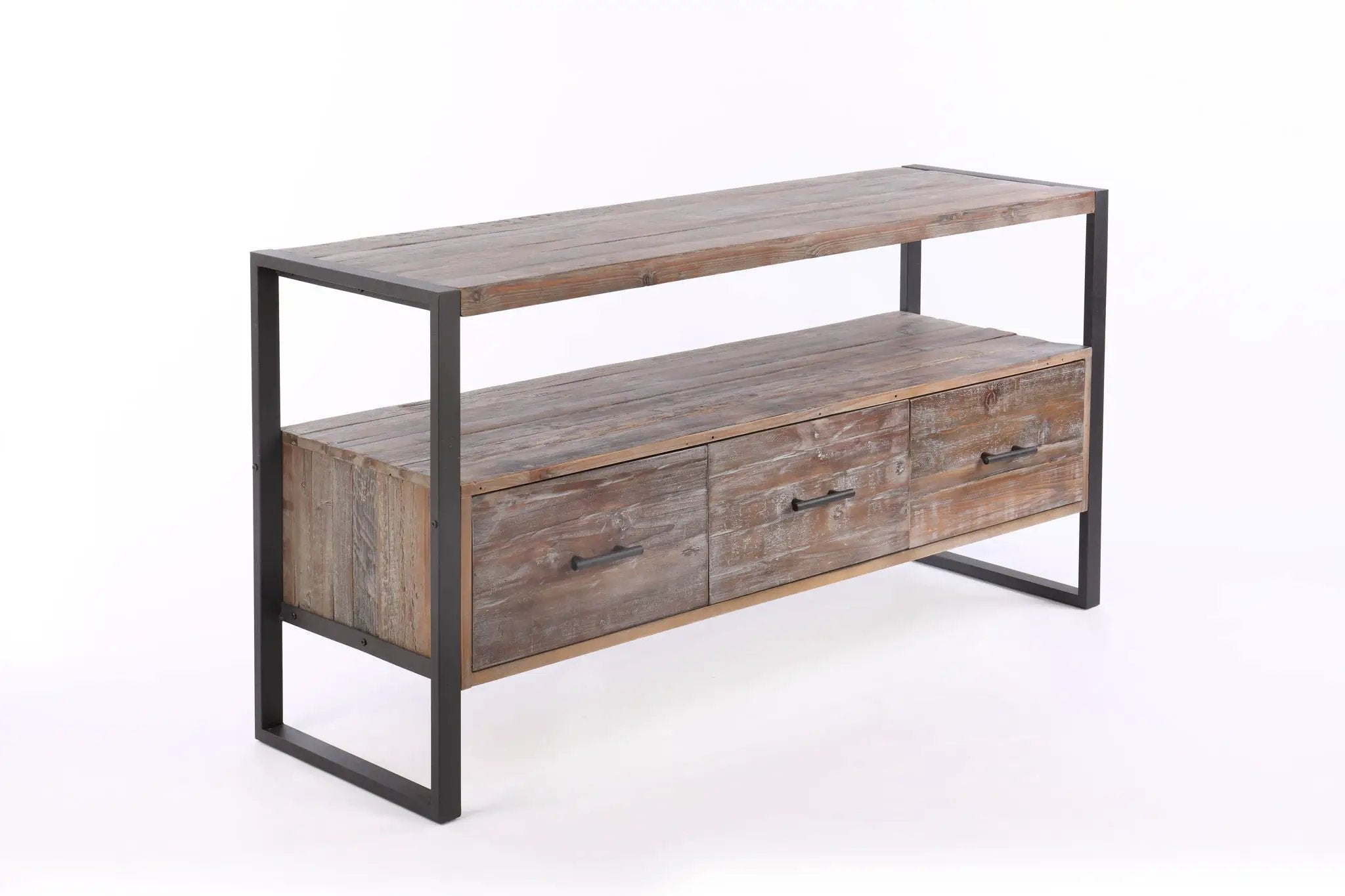 Reclaimed Wood Media TV Console Table With 3 Drarwer, Open Shelf - Antique Gray by HouseOfZazla
