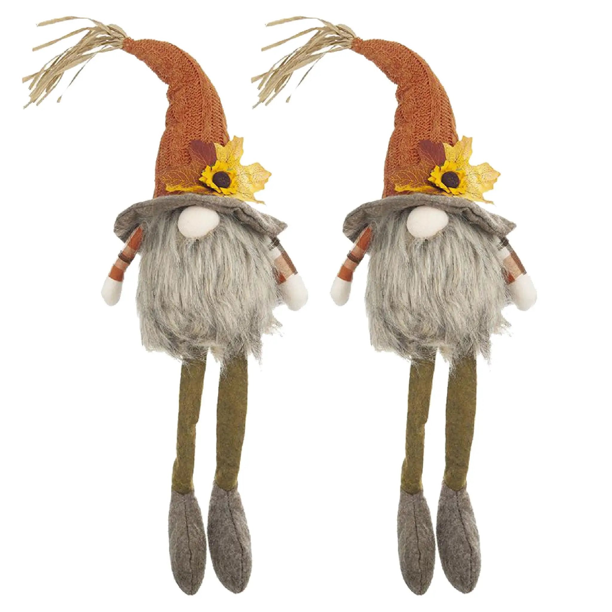 Sitting Gnome With Maple Leaf On Hat, For Holiday Harvest Festival Fall Festival & Thanksgiving Table Decorations (Set of 2) - Orange Multi by Unique Piece Furniture