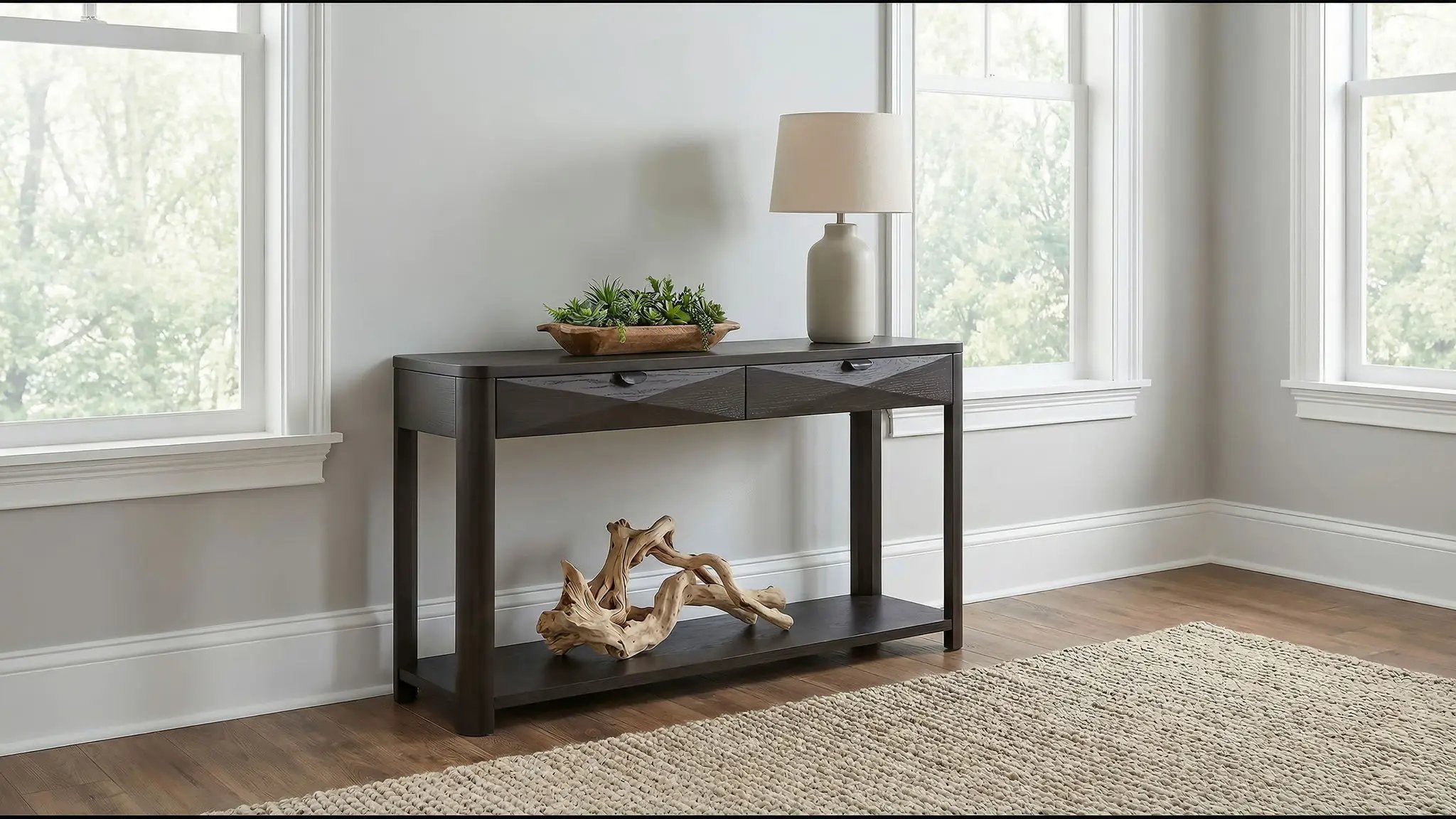 Marcelo Sofa Console Table with 2 Drawers and Shelf Coffee by Unique Piece Furniture