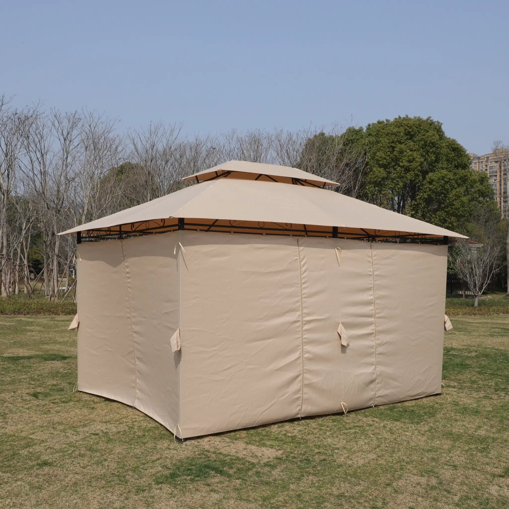 Khaki Outdoor Patio Gazebo Canopy Tent with Ventilated Double Roof by HouseOfZazla