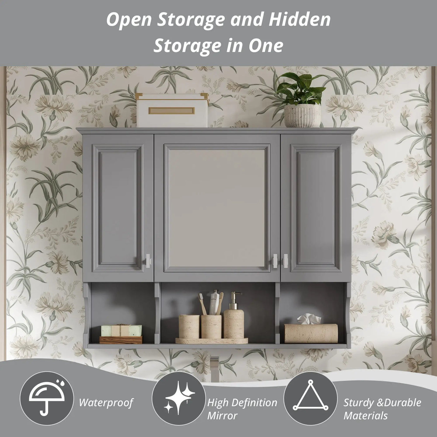 Wall Mounted Bathroom Medicine Wall Cabinet With Mirror & Open Shelves by HouseOfZazla