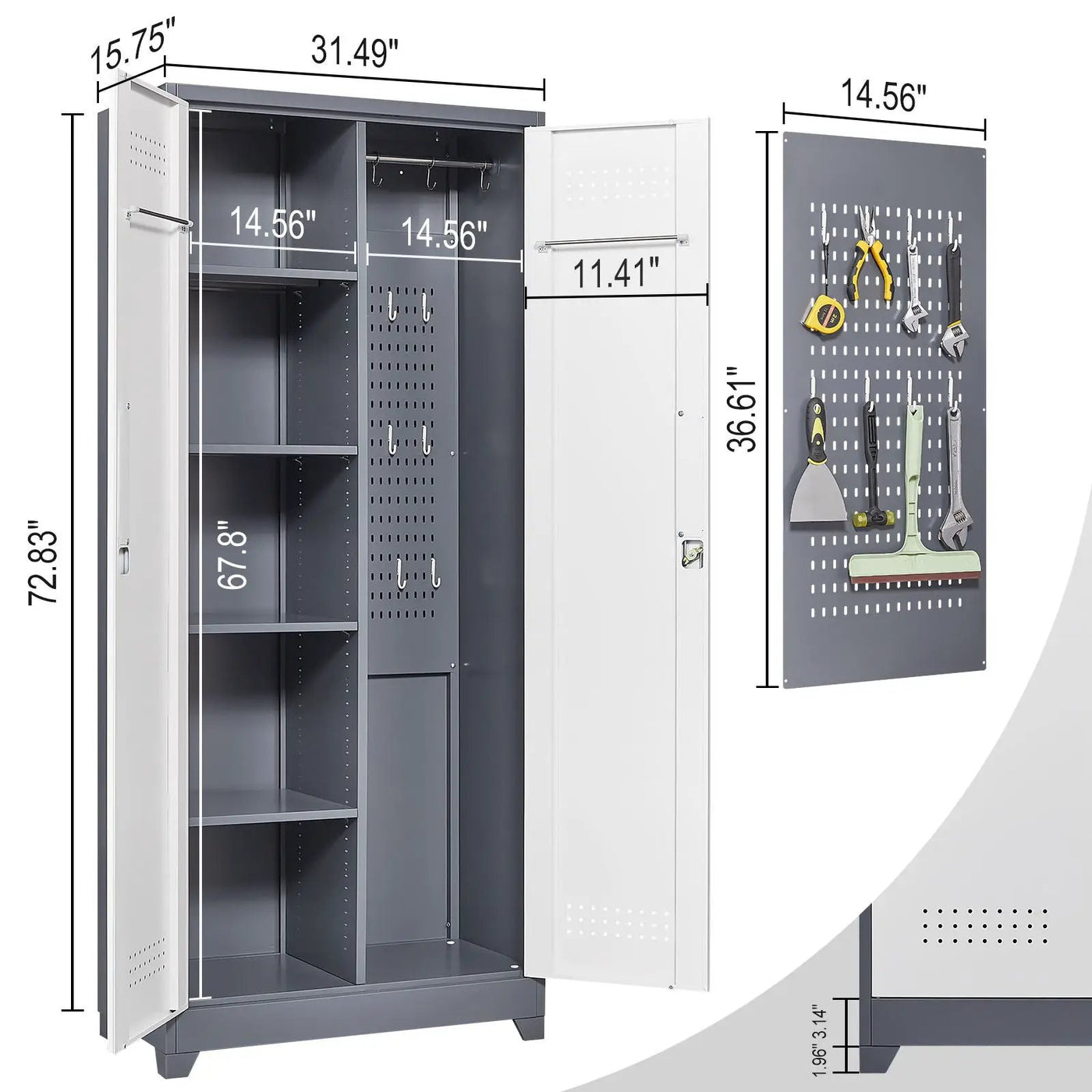 Lockers With Locking Doors, Adjustable Shelves, High Broom Tool Storage Cabinet by HouseOfZazla