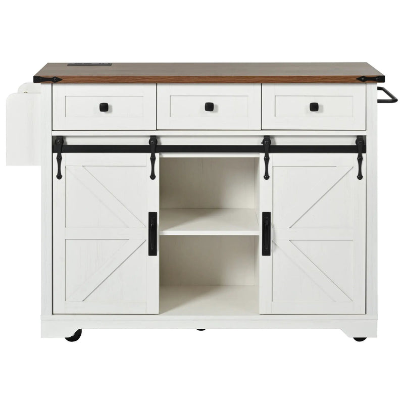 K&K 53.7" Farmhouse Kitchen Island with Power Outlet by HouseOfZazla