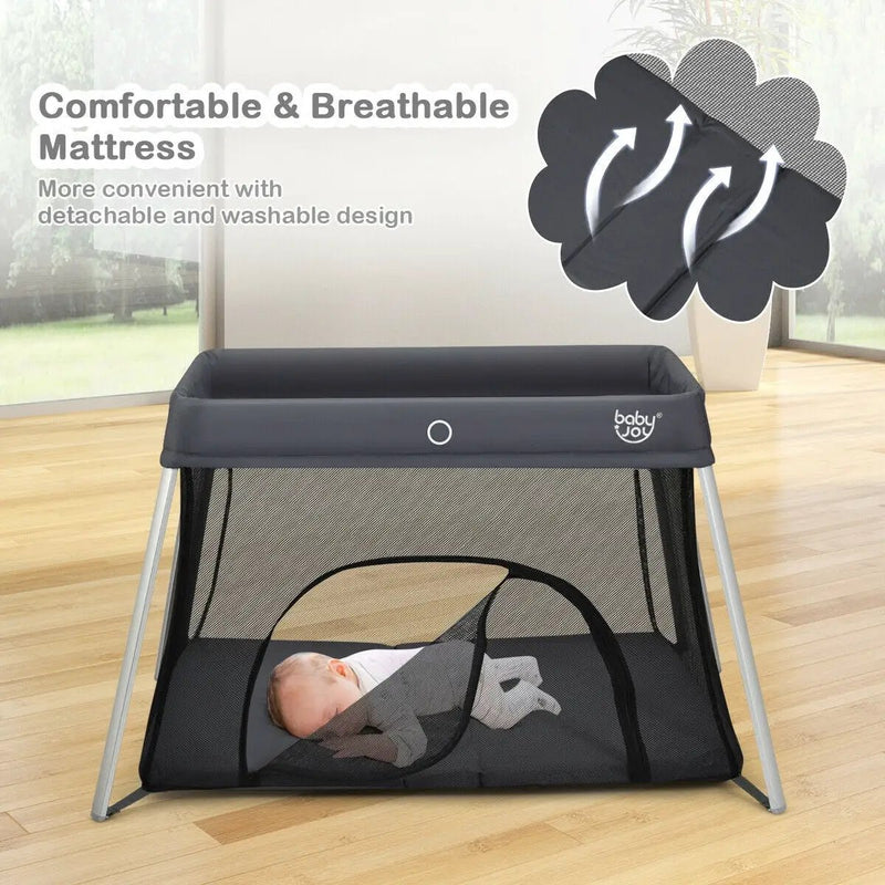 Lightweight Foldable Baby Playpen w/ Carry Bag-Dark Gray by DirectDeals
