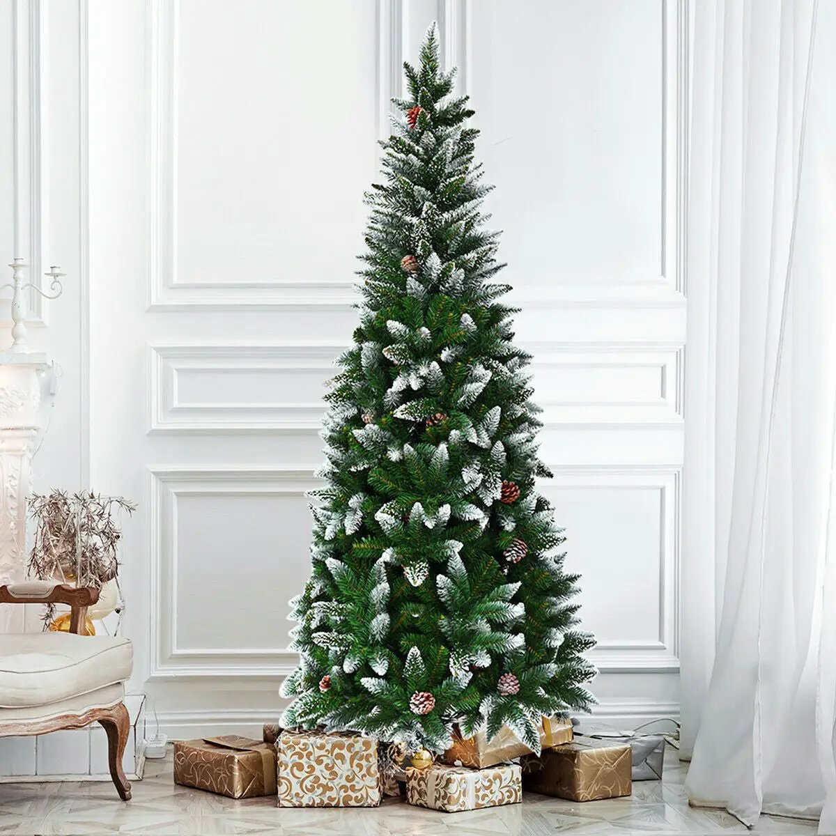 5/6/7.5 Feet Artificial Pencil Christmas Tree with Pine Cones by DirectDeals
