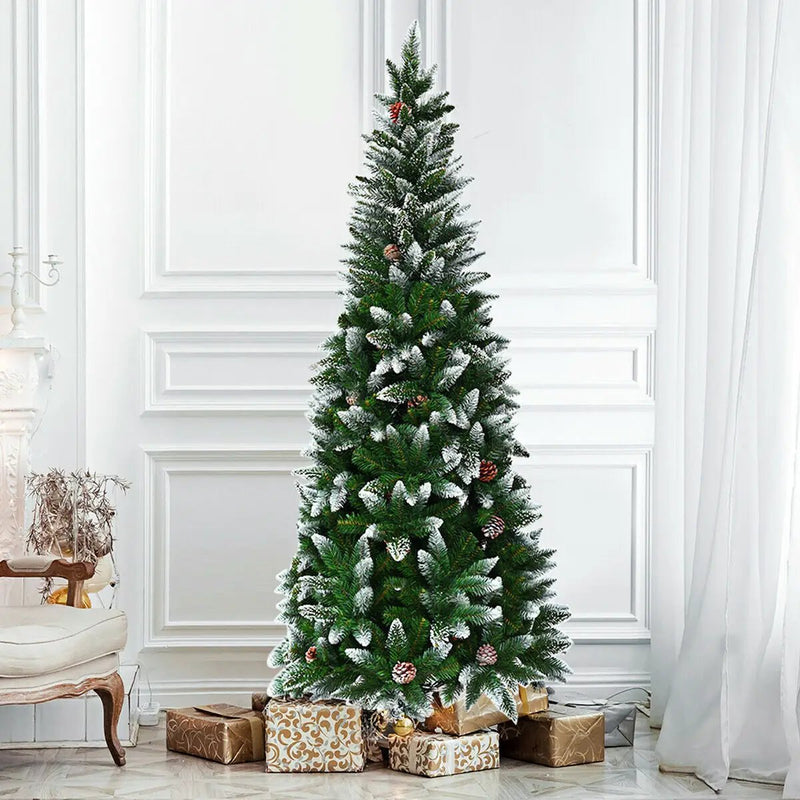 5/6/7.5 Feet Artificial Pencil Christmas Tree with Pine Cones by DirectDeals