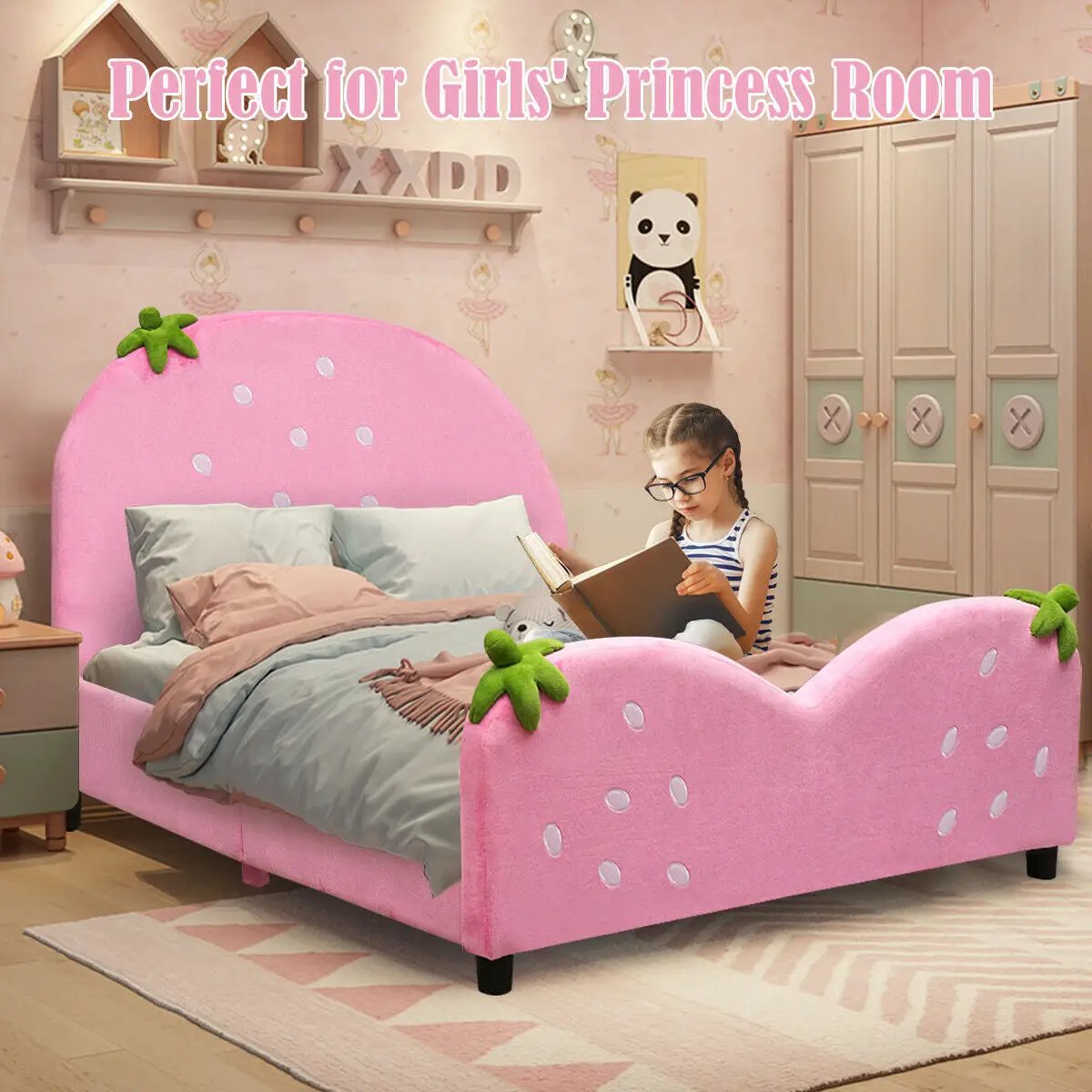 Kids Children Upholstered Berry Pattern Toddler Bed by DirectDeals