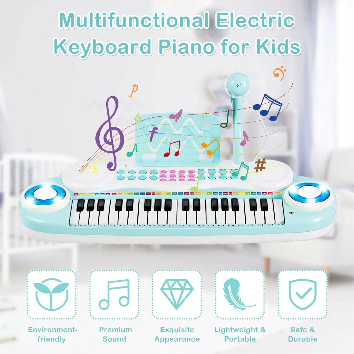 Multifunctional 37 Electric Keyboard Piano with Microphone by DirectDeals