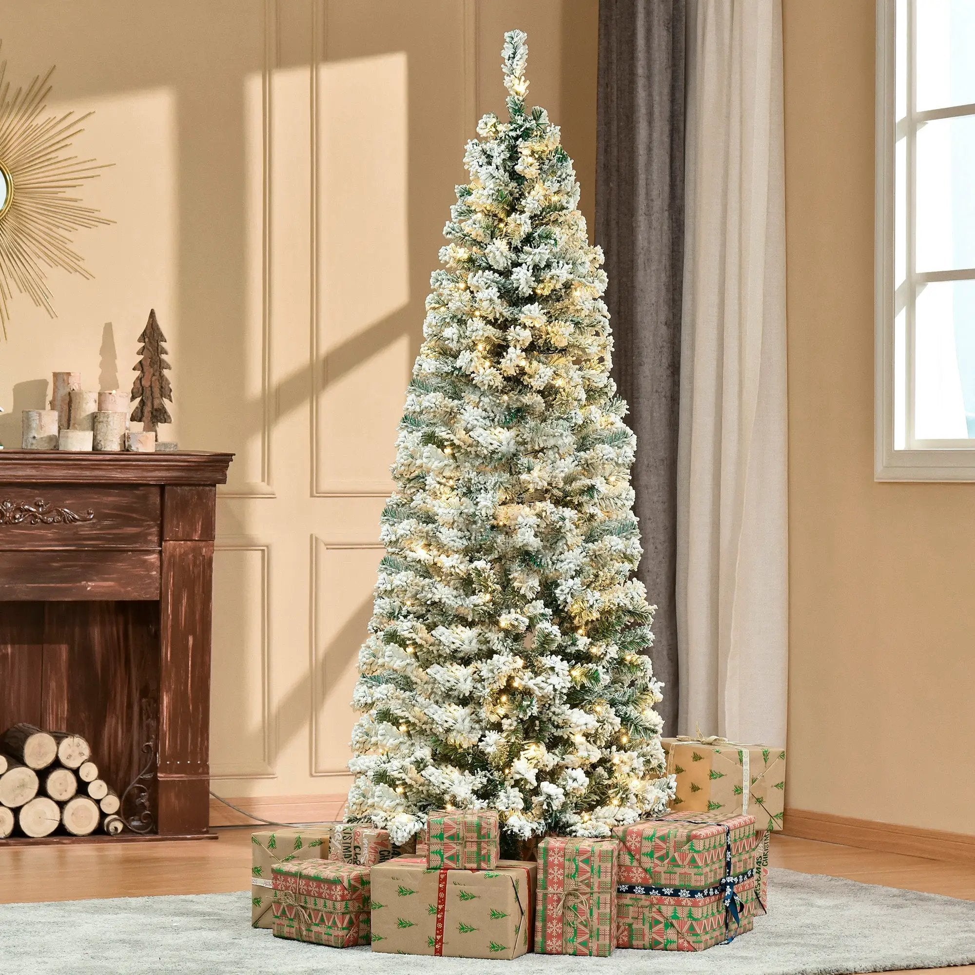 HOMCOM 6ft Pre-Lit Snow-Flocked Slim Douglas Fir Christmas Tree by HouseOfZazla