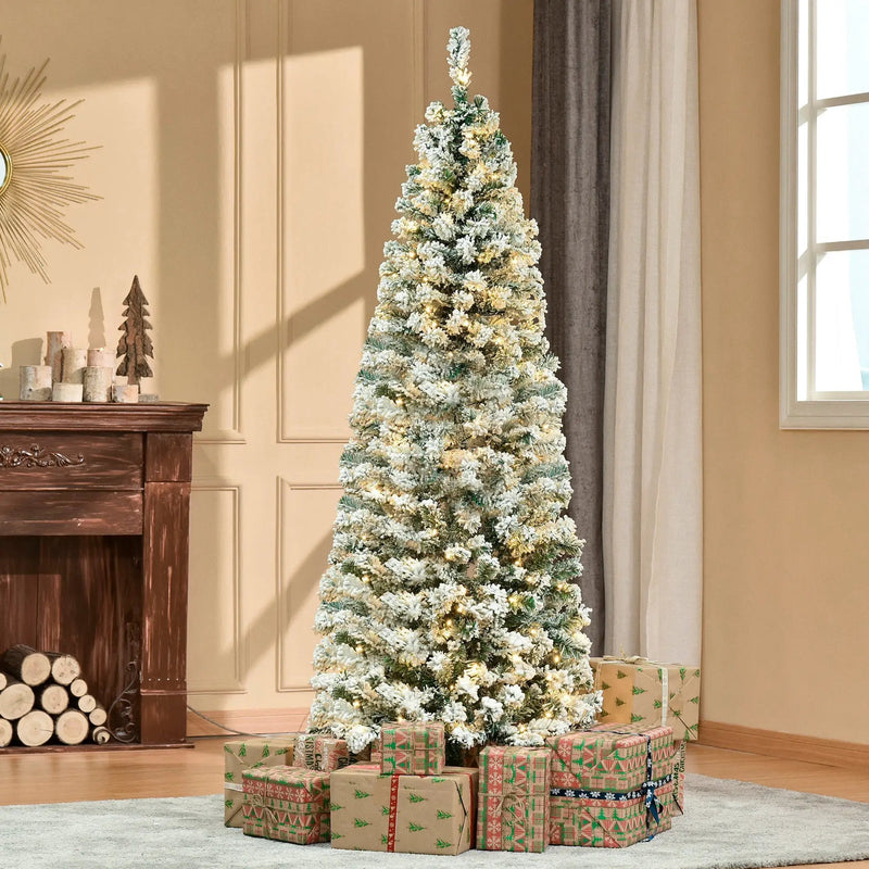 HOMCOM 6ft Pre-Lit Snow-Flocked Slim Douglas Fir Christmas Tree by HouseOfZazla