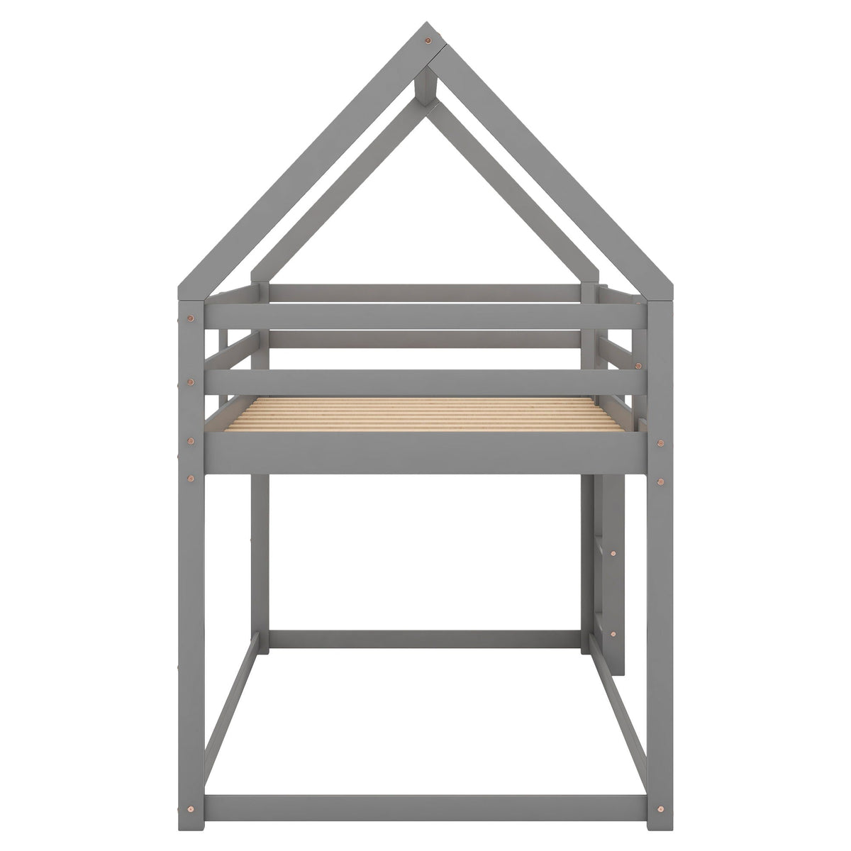 Low Bunk Bed With House Shaped Frame and Ladder - Twin Over Twin, photo 21 of 23